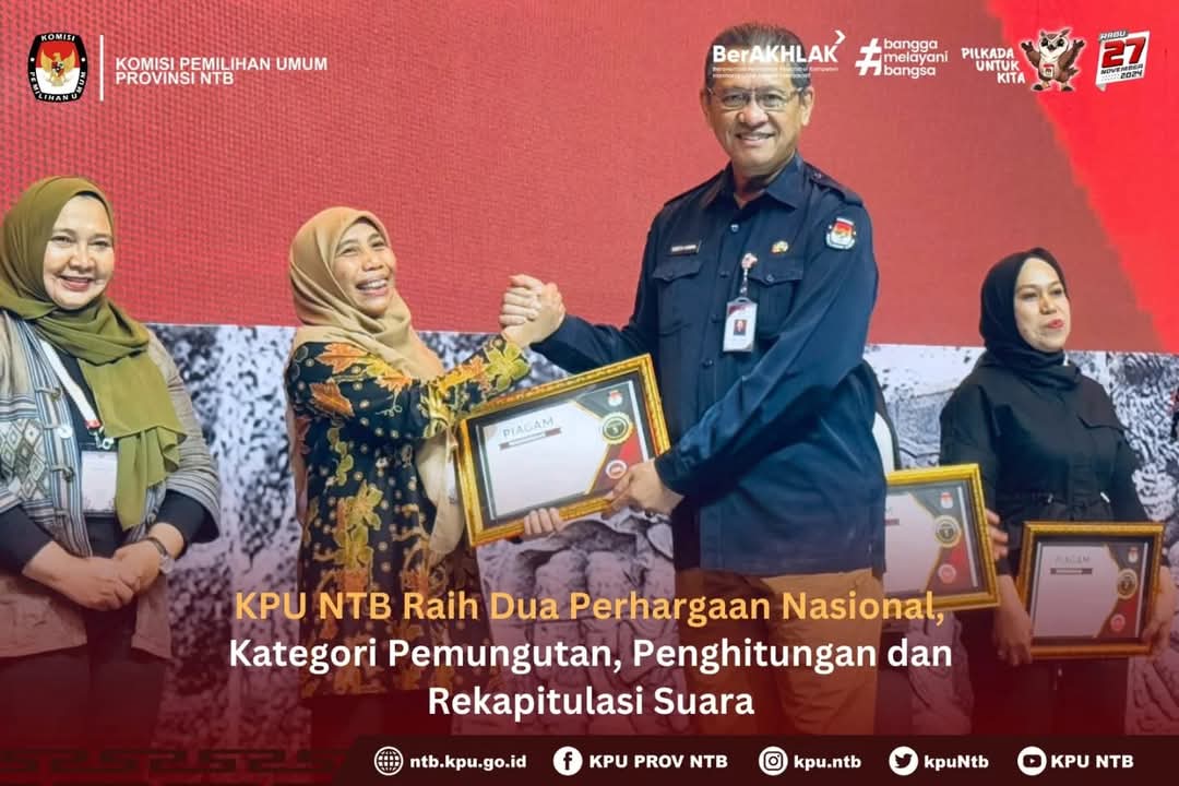KPU NTB Raih Dua Penghargaan Nasional, Kategori Pemungutan, Penghitungan dan Rekapitulasi Suara