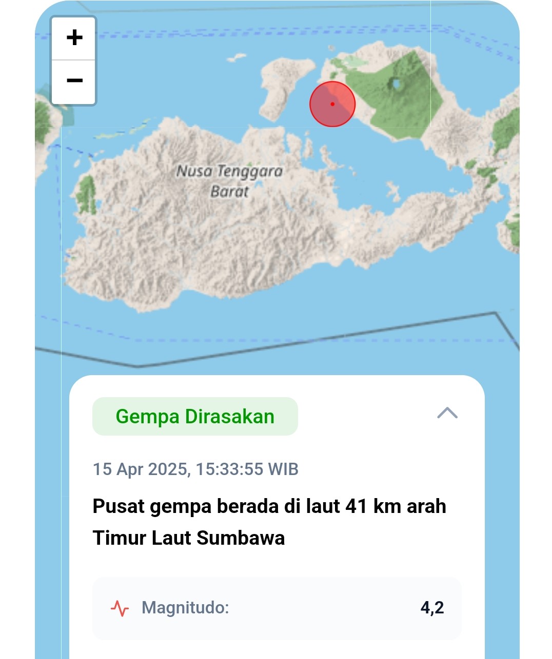 Gempa M 4,2 Guncang Sumbawa, Tak Berisiko Tsunami