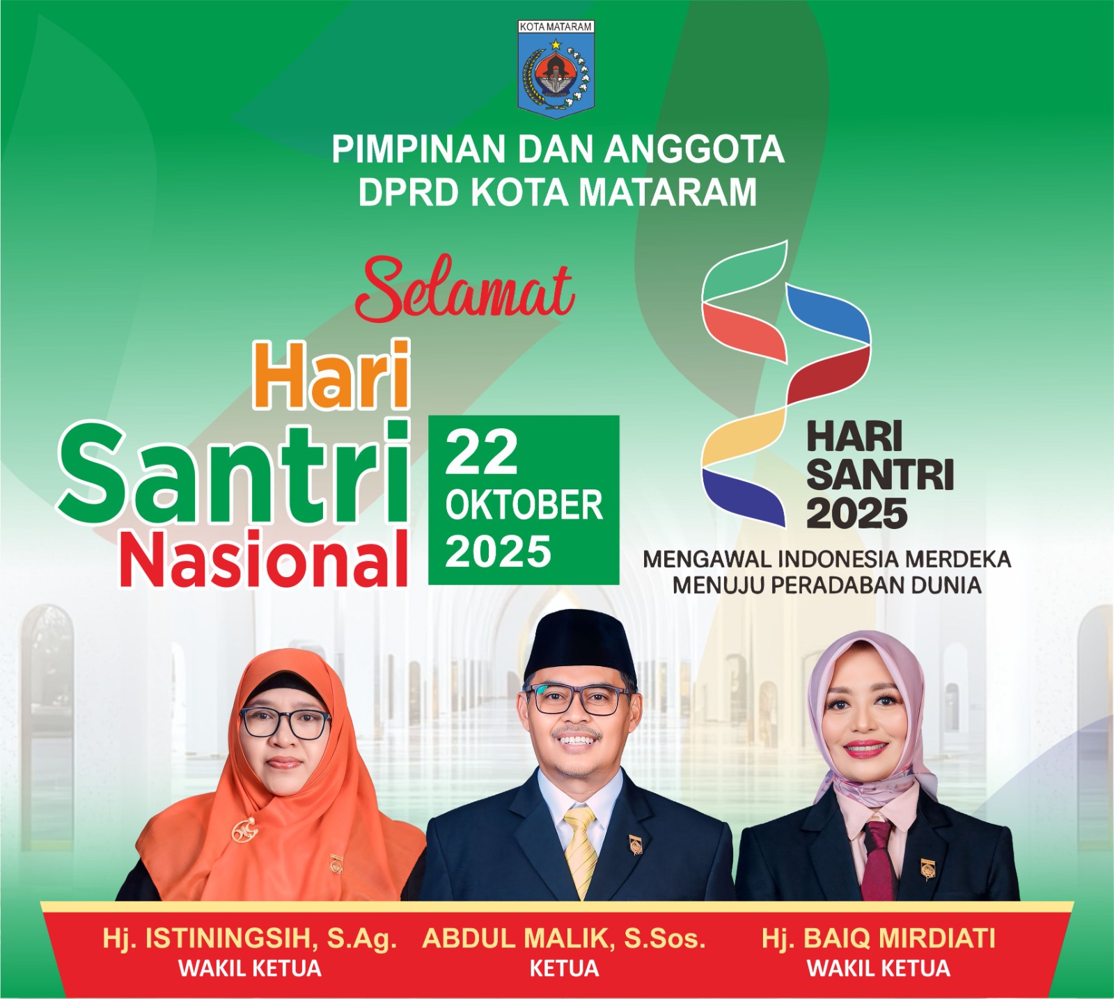 Pimpinan dan Anggota DPRD Kota Mataram Ucapkan Selamat Hari Santri Nasional 2025