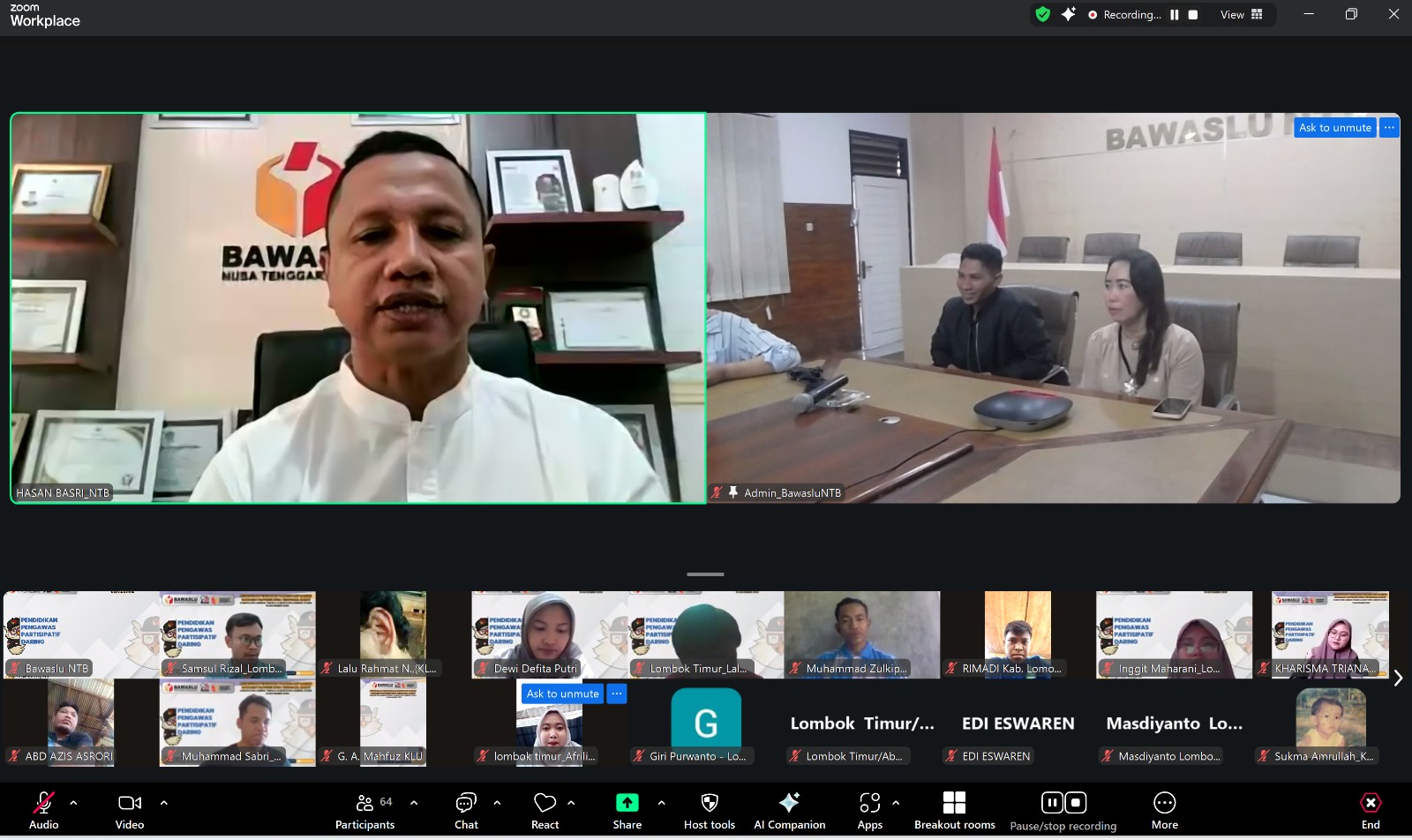 Bawaslu NTB Gelar Pendidikan Pengawas Partisipatif Daring Untuk Kader Lombok Utara dan Lombok Timur