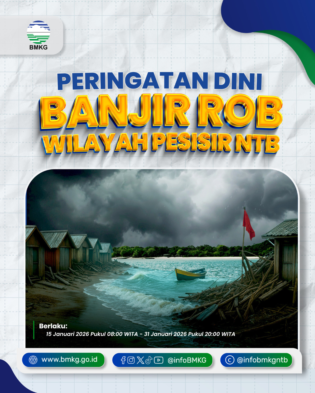 Waspada : BMKG NTB Keluarkan Peringatan Dini Banjir ROB di Pesisir Lombok dan Pesisir Bima