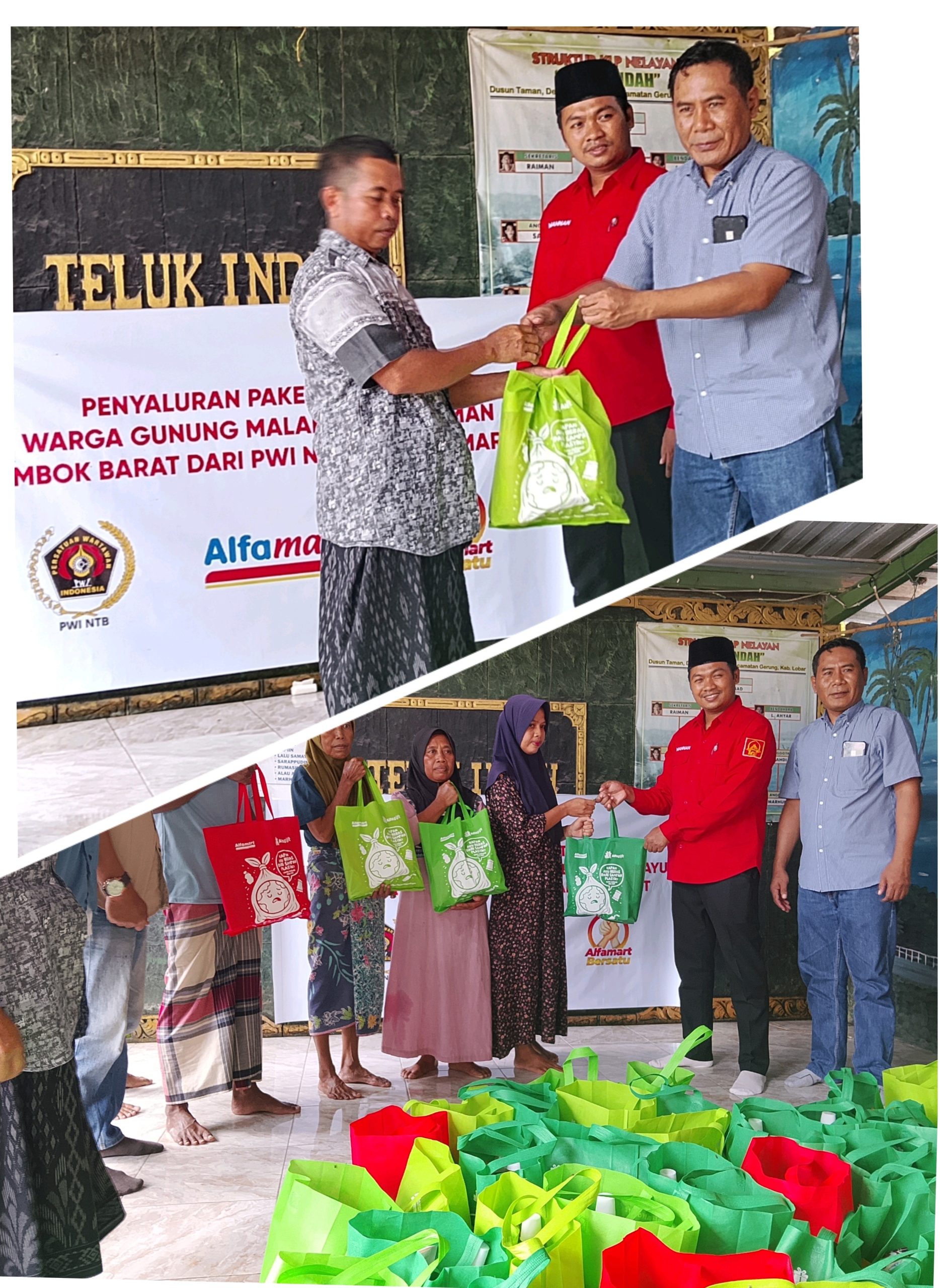 Gandeng Alfamart, PWI NTB Kembali Salurkan Puluhan Paket Sembako untuk Korban Banjir Rob di Lobar
